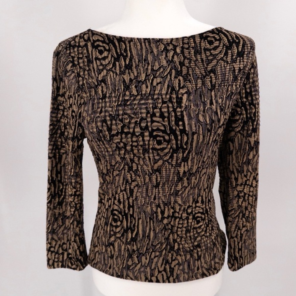 Y2K Animal‎ Print Fitted Top Womens S Petite Metallic Party Indie Mob Wife Brown